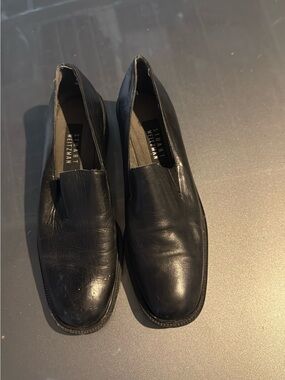 Stuart Weitzman Black Leather Slip-On Loafers